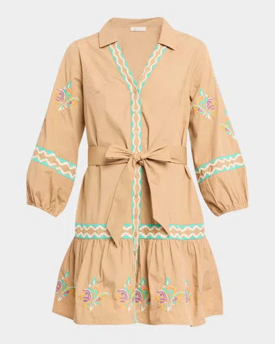 Shoshanna Ellery Embroidered Flounce Cotton Mini Dress In Orange