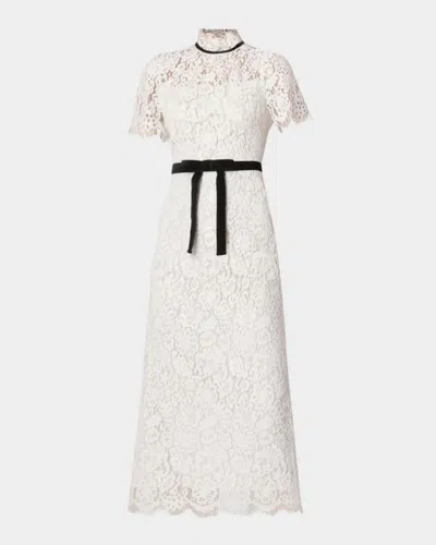 Shoshanna Elyse Floral Velvet Lace Midi Dress In White