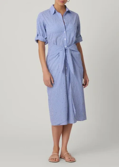 Shoshanna Embellished Pinstripe Tie Shirtdress In Blue