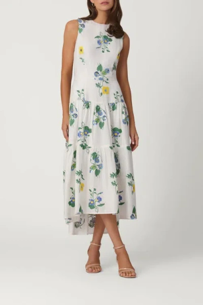 Shoshanna Embroidered Linen Cambridge Dress In Multi