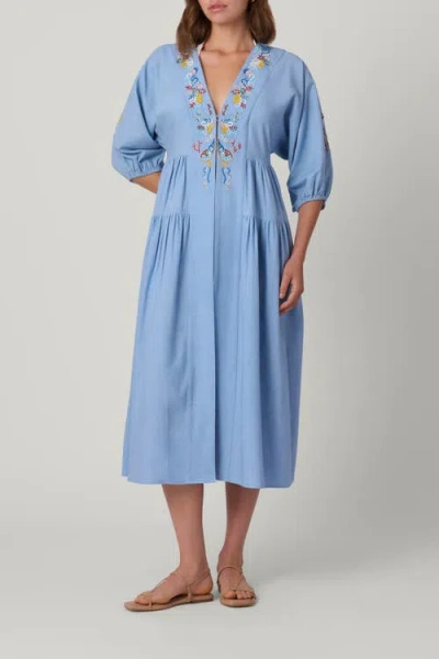 Shoshanna Embroidered Linen Evora Midi Coverup In Blue