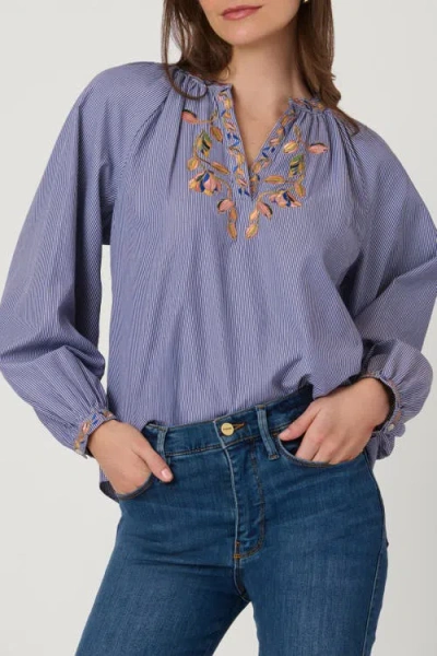 Shoshanna Embroidered Pinstripe Amber Top In Purple