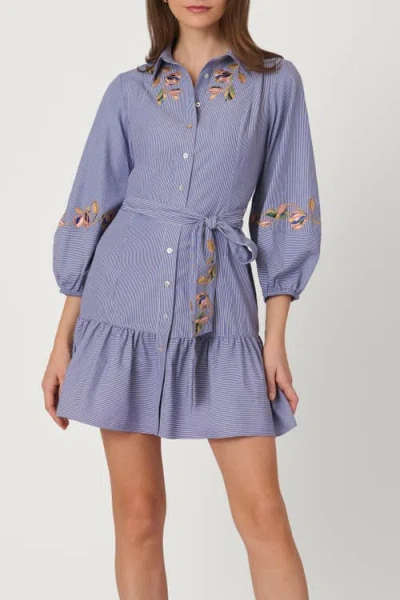 Shoshanna Embroidered Pinstripe Gwen Dress In Purple
