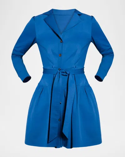 Shoshanna Emma Belted Flounce Mini Dress In Blue