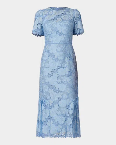 Shoshanna Emmie Floral Lace Trumpet Midi Dress In Blue