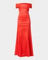 Shoshanna Etta Pleated Off-shoulder Gown In Red