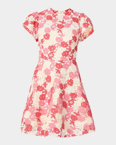 Shoshanna Everlie Puff-sleeve Floral Lace Mini Dress In Multi