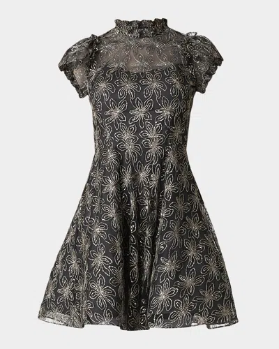 Shoshanna Everlie Sequin Floral-embroidered Mini Dress In Jetmetallic