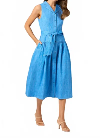Shoshanna Ezra Midi Dress In Chambray Melange In Blue