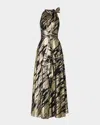 Shoshanna Faye Draped Metallic Jacquard Halter Gown In Jetgold