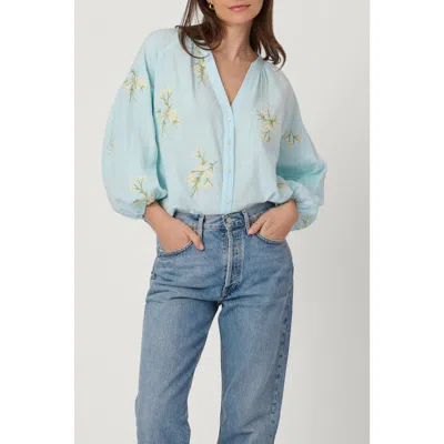 Shoshanna Floral Embroidered Cotton Fred Top In Blue