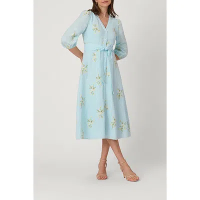 Shoshanna Floral Embroidered Cotton Tallen Dress In Blue