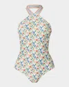 Shoshanna Floral High Neck One-piece Swimsuit In Ivory Multi
