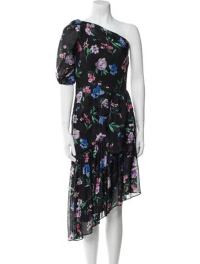 Pre-owned Shoshanna Floral Print Midi Length Dress In Black