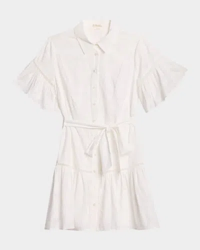 Shoshanna Floral Ruffle Mini Shirtdress In Neutral