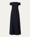 Shoshanna Flores Off-the-shoulder Crepe Gown In Blue