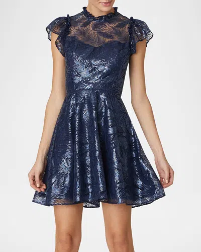 Shoshanna Flutter-sleeve Sequin Mini Dress In Navy
