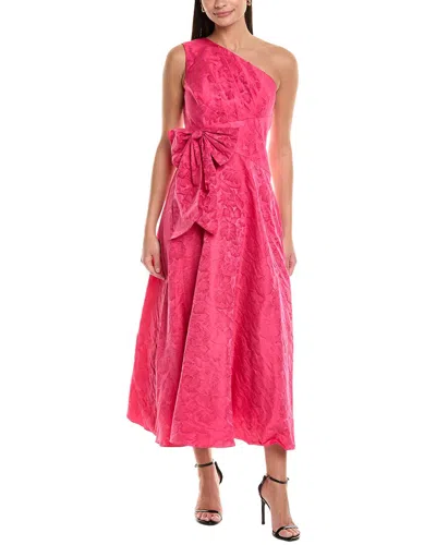 Shoshanna Gaia One-shoulder Floral Jacquard Midi Dress In Red