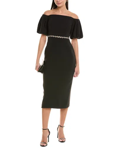 Shoshanna Gem Off-shoulder Crystal-embellished Midi Dress In Jet