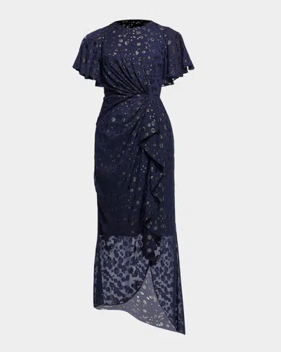 Shoshanna Gentry Twist-front Fil Coupe Maxi Dress In Navy