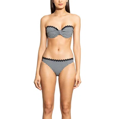 Shoshanna Gingham Jacquard Scallop Trim Bikini Bottom In Black In Multi