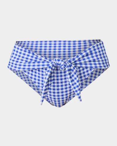 Shoshanna Gingham Tie High-waist Bikini Bottoms In Bright Blueoptic