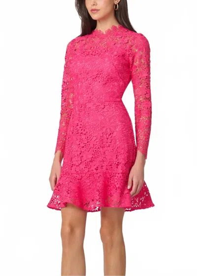 Shoshanna Gracie Floral Lace Flounce-hem Mini Dress In Pink