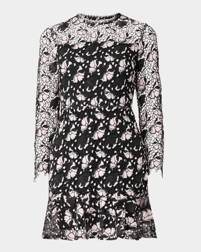 Shoshanna Gracie Two-tone Floral Lace Mini Dress In Black