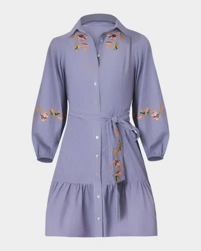 Shoshanna Gwen Floral-embroidered Pinstripe Poplin Mini Dress In Purple