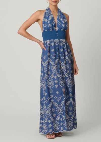 Shoshanna Halter Embroidered Chambray Maxi Cover Up In Blue