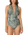 Shoshanna Halter One Piece Swimsuit In Ivory/olive