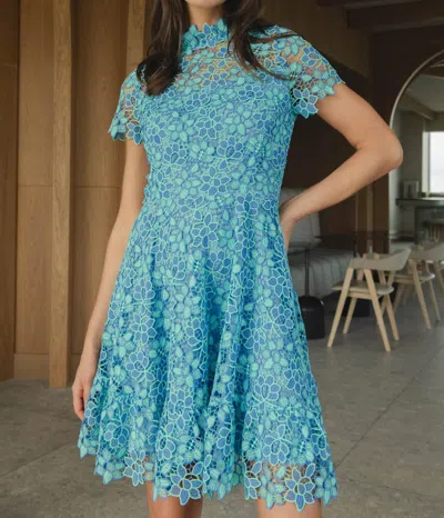 Shoshanna Harlow Flounce Floral Lace Mini Dress In Blue