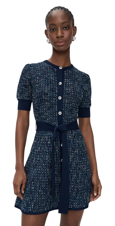 Shoshanna Harriet Textured Tweed Knit Mini Dress In Blue