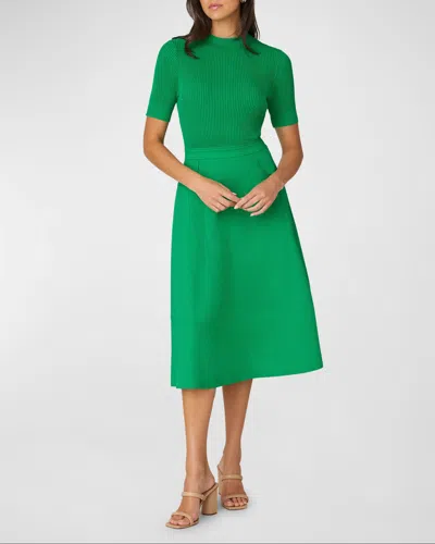 Shoshanna Harriet Ribbed Mock-neck Midi Dress In Kelly Green