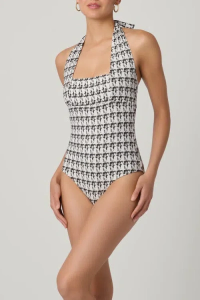 Shoshanna Herringbone Texture Retro Halter One-piece In Multi
