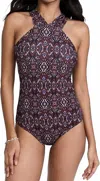 Shoshanna High Neck One Piece In Jet Multi In Multi