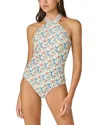 Shoshanna Floral High Neck One-piece Swimsuit In Ivory Multi