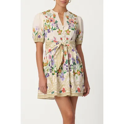 Shoshanna Tinsley Floral-print Stretch Cotton Mini Dress In Brown