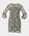 Shoshanna Holland 3/4-sleeve Floral Lace Mini Dress In Jetsand