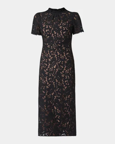 Shoshanna Hudson Corded Lace Column Midi Dress In Black