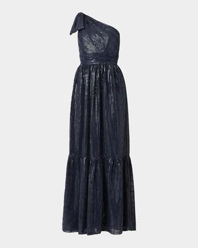 Shoshanna Indigo Sequined One-shoulder Gown In Blue