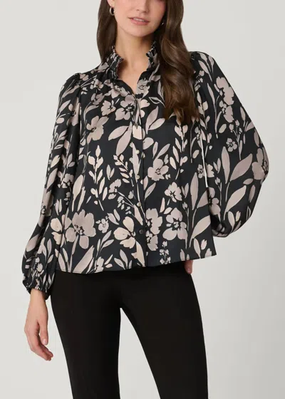 Shoshanna Ingrid Button-front Top In Jet/ecru In Multi
