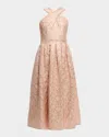 Shoshanna Ivanna Pleated Metallic Jacquard Midi Dress In Rose Gold