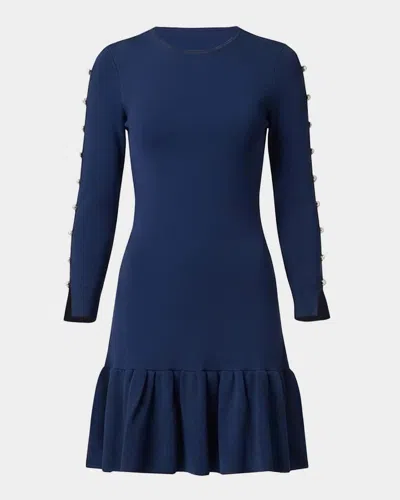 Shoshanna Jace Embellished Slit-sleeve Mini Dress In Blue