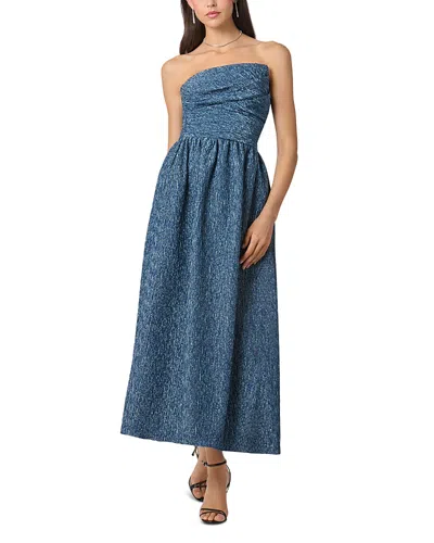 Shoshanna Sanders Strapless Pleated Jacquard Midi Dress In Blue