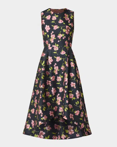 Shoshanna Jeanne High-low Floral Jacquard Midi Dress In Navyblush