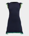 Shoshanna Jessie Ruffle Knit Mini Dress In Navy Multi