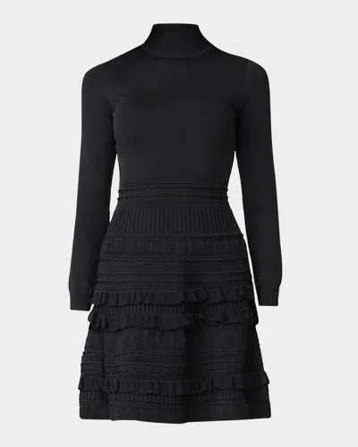 Shoshanna Joie Mock-neck Mixed Knit Mini Dress In Jet