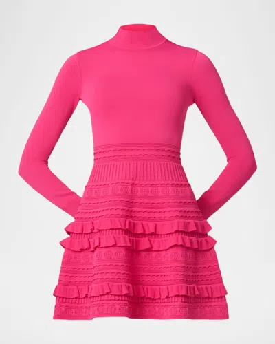 Shoshanna Joie Ruffle-trim Turtleneck Knit Mini Dress In Pink