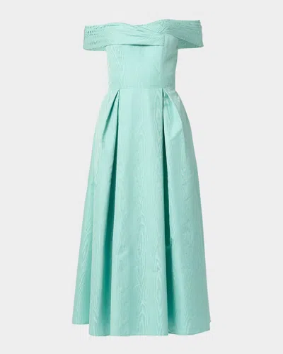 Shoshanna June Pleated Off-shoulder Midi Dress In Blue